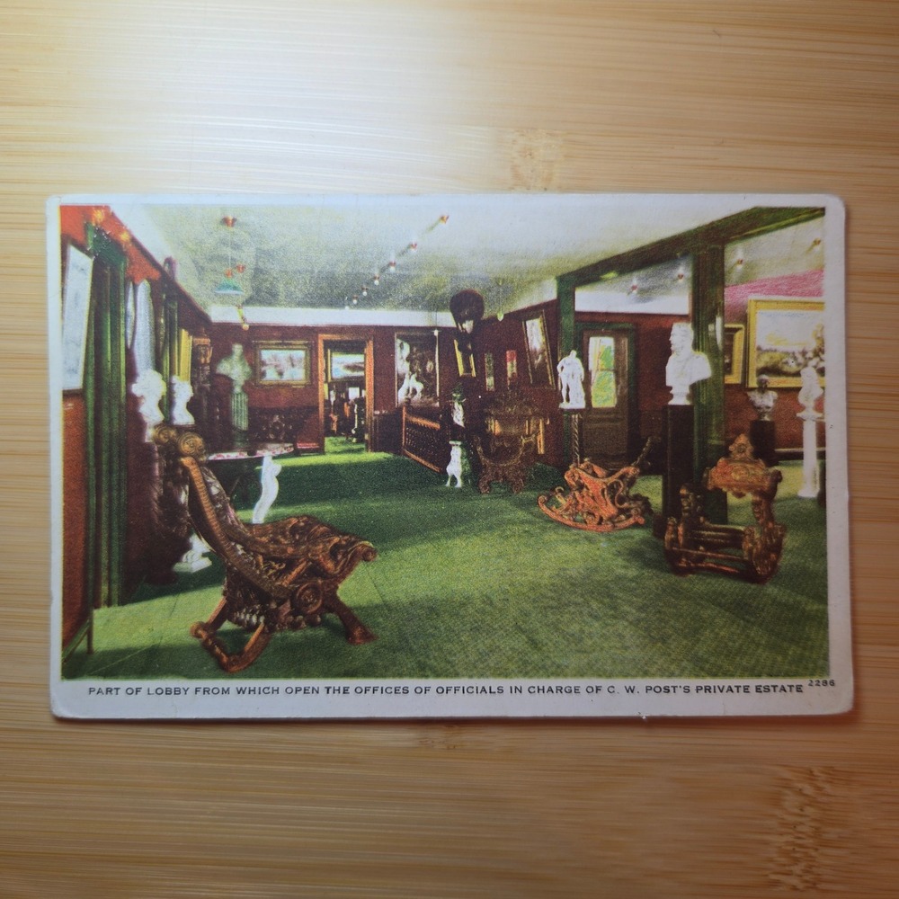 Vintage C. W. Post Private Estate Lobby Postcard 2286 Battle Creek MI